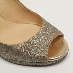 Pre Owned Jimmy Choo Size 36.5 Metallic Glitter Slingback Platform Pumps