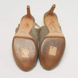 Pre Owned Jimmy Choo Size 36.5 Metallic Glitter Slingback Platform Pumps