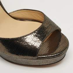 مملوكة مسبقًا صندل جيمي تشو فضي معدني قماش شبكي وجلد مزين بالكريستال سير كاحل مقاس 38