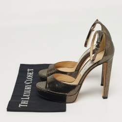 مملوكة مسبقًا صندل جيمي تشو فضي معدني قماش شبكي وجلد مزين بالكريستال سير كاحل مقاس 38