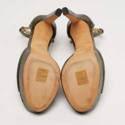 مملوكة مسبقًا صندل جيمي تشو فضي معدني قماش شبكي وجلد مزين بالكريستال سير كاحل مقاس 38