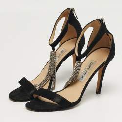 مملوكة مسبقًا صندل جيمي تشو شرابة هامش سويدي أسود مقاس 35