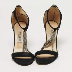 مملوكة مسبقًا صندل جيمي تشو شرابة هامش سويدي أسود مقاس 35