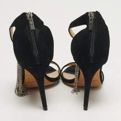 مملوكة مسبقًا صندل جيمي تشو شرابة هامش سويدي أسود مقاس 35