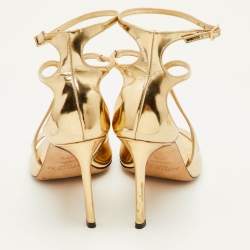 Pre Owned صندل بجزء علوي عند الكاحل جيمي تشو جلد ذهبي مقاس 36.5