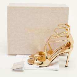 Pre Owned صندل بجزء علوي عند الكاحل جيمي تشو جلد ذهبي مقاس 36.5