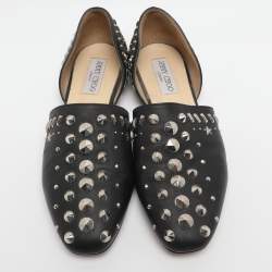 Pre Owned حذاء باليرينا فلات جيمي تشو جلد أسود مزين بدبابيس كروية مقاس 38.5