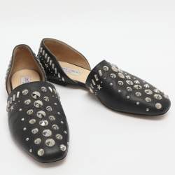 Pre Owned حذاء باليرينا فلات جيمي تشو جلد أسود مزين بدبابيس كروية مقاس 38.5