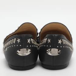 Pre Owned حذاء باليرينا فلات جيمي تشو جلد أسود مزين بدبابيس كروية مقاس 38.5