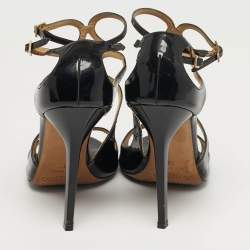 Pre Owned Jimmy Choo Paxton Size 38 Black Patent Leather Cross Strap Sandals