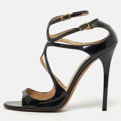 Pre Owned Jimmy Choo Paxton Size 38 Black Patent Leather Cross Strap Sandals