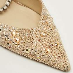 مملوكة مسبقًا حذاء كعب عالي جيمي تشو سايدا حرير بيج مزين بالكريستال حزام الكاحل مقاس 39