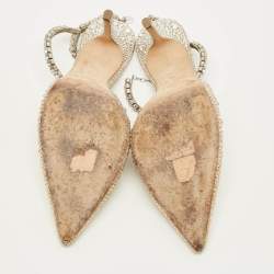 مملوكة مسبقًا حذاء كعب عالي جيمي تشو سايدا حرير بيج مزين بالكريستال حزام الكاحل مقاس 39