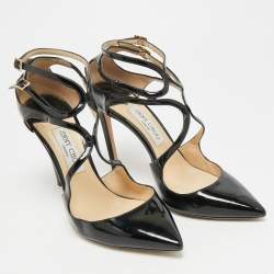 Pre Owned Jimmy Choo Lancer Size 40 Black Patent Leather Strappy Pumps