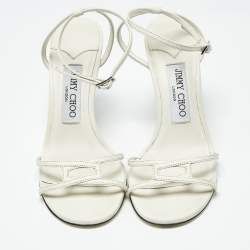 Pre Owned صندل جيمي تشو لانسي جلد لامع بيج بحزام كاحل مقاس 38