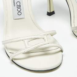 Pre Owned صندل جيمي تشو لانسي جلد لامع بيج بحزام كاحل مقاس 38