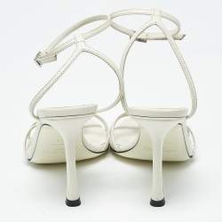 Pre Owned صندل جيمي تشو لانسي جلد لامع بيج بحزام كاحل مقاس 38