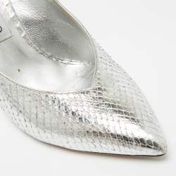 Pre Owned حذاء كعب عالي جيمي تشو برايفت مقدمة مفتوحة جلد بايثون فضي معدني مقاس 37.5
