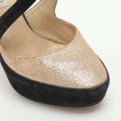 Pre Owned Jimmy Choo Size 38.5 Gold Glitter and Suede Platform Ankle Strap Pumps