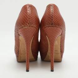 مملوكة مسبقًا حذاء كعب عالي جيمي تشو جلد منقوش بايثون نحاسي منصة مقاس 40.5