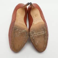 مملوكة مسبقًا حذاء كعب عالي جيمي تشو جلد منقوش بايثون نحاسي منصة مقاس 40.5