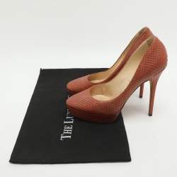 مملوكة مسبقًا حذاء كعب  عالي جيمي تشو جلد منقوش بايثون نحاسي منصة مقاس 40.5