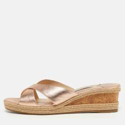 مملوكة مسبقًا Jimmy Choo Prima Size 40 Metallic Leather Cork Wedge Sandals