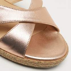 Pre Owned صندل إسفين كورك جلد ميتاليك جيمي تشو بريما مقاس 40