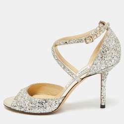 مملوكة مسبقًا Jimmy Choo Emsy Size 38 Metallic Glitter Criss Cross Ankle Strap Sandals