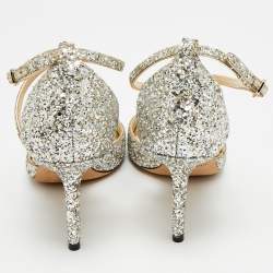 Pre Owned Jimmy Choo Emsy Size 38 Metallic Glitter Criss Cross Ankle Strap Sandals