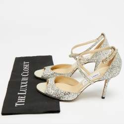 Pre Owned Jimmy Choo Emsy Size 38 Metallic Glitter Criss Cross Ankle Strap Sandals