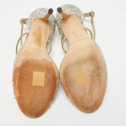 Pre Owned Jimmy Choo Emsy Size 38 Metallic Glitter Criss Cross Ankle Strap Sandals