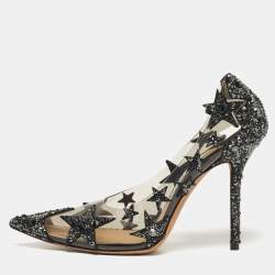Pre Owned Jimmy Choo Lisha Size 39 Transparent/Black PVC and Suede Star Embellished Pumps