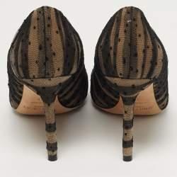 Pre Owned حذاء كعب عالي جيمي تشو رومي شبكة منقطة مقدمة مدببة أسود/بيج مقاس 37