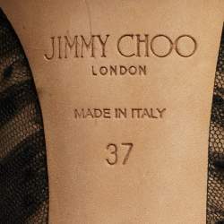 Pre Owned حذاء كعب عالي جيمي تشو رومي شبكة منقطة مقدمة مدببة أسود/بيج مقاس 37