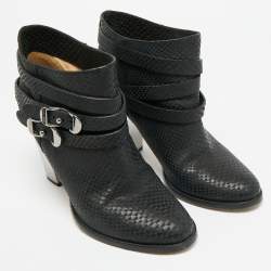 Pre Owned Jimmy Choo Marlin Size 40 Black Python Embossed Leather Ankle Length Boots
