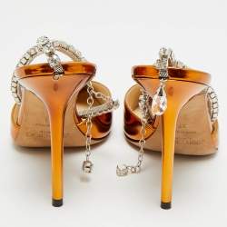 Pre Owned Jimmy Choo Saeda Size 37 Gold Leather Crystal Embellished Pumps