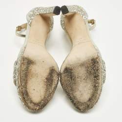 Pre Owned صندل جيمي تشو سير كاحل ميستي غليتر ذهبي ميتالك مقاس 37.5