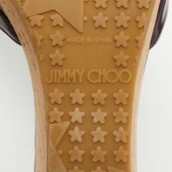 مملوكة مسبقًا صندل جيمي تشو منصة فلين جلد لامع بنفسجي عطر مقاس 41