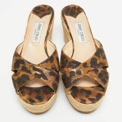 مملوكة مسبقًا صندل منصة إسبادريل أسافين جلد سويدي بطبعة النمر جيمي تشو دوفينا مقاس 41