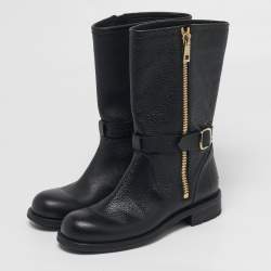 Pre Owned حذاء بوت متوسط الساق جلد أسود جيمي تشو دالستون مقاس 41