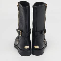 Pre Owned حذاء بوت متوسط الساق جلد أسود جيمي تشو دالستون مقاس 41