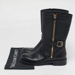 Pre Owned حذاء بوت متوسط الساق جلد أسود جيمي تشو دالستون مقاس 41