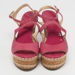 Pre Owned صندل جيمي تشو فتحة كعب نعل سميك مقدمة مفتوحة كعب روكي فيلين بروفا جلد لامع أسود مقاس 40