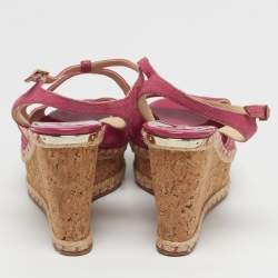 Pre Owned صندل جيمي تشو فتحة كعب نعل سميك مقدمة مفتوحة كعب روكي فيلين بروفا جلد لامع أسود مقاس 40