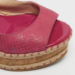 Pre Owned صندل جيمي تشو فتحة كعب نعل سميك مقدمة مفتوحة كعب روكي فيلين بروفا جلد لامع أسود مقاس 40