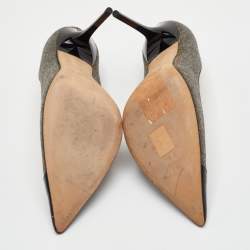 Pre Owned حذاء كعب عالي جيمي تشو مقدمة مدببة صوف رمادي/أسود وجلد لامع مقاس 40.5