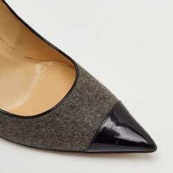 Pre Owned حذاء كعب عالي جيمي تشو مقدمة مدببة صوف رمادي/أسود وجلد لامع مقاس 40.5