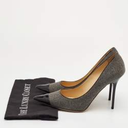 Pre Owned حذاء كعب عالي جيمي تشو مقدمة مدببة صوف رمادي/أسود وجلد لامع مقاس 40.5