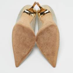 Pre Owned حذاء كعب عالي جيمي تشو رومي قماش ذهبي/فضي لامعه مقاس 35.5